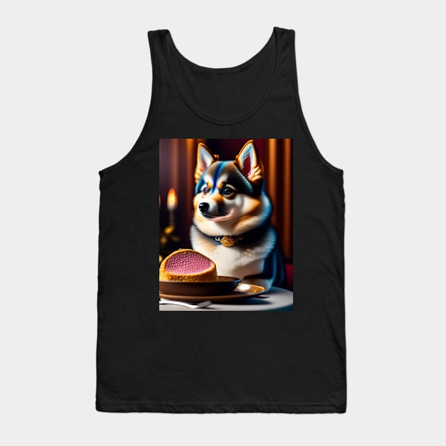 Luxurious Pomsky Puppy Dines in Style at High-End Restaurant Tank Top by Enchanted Reverie